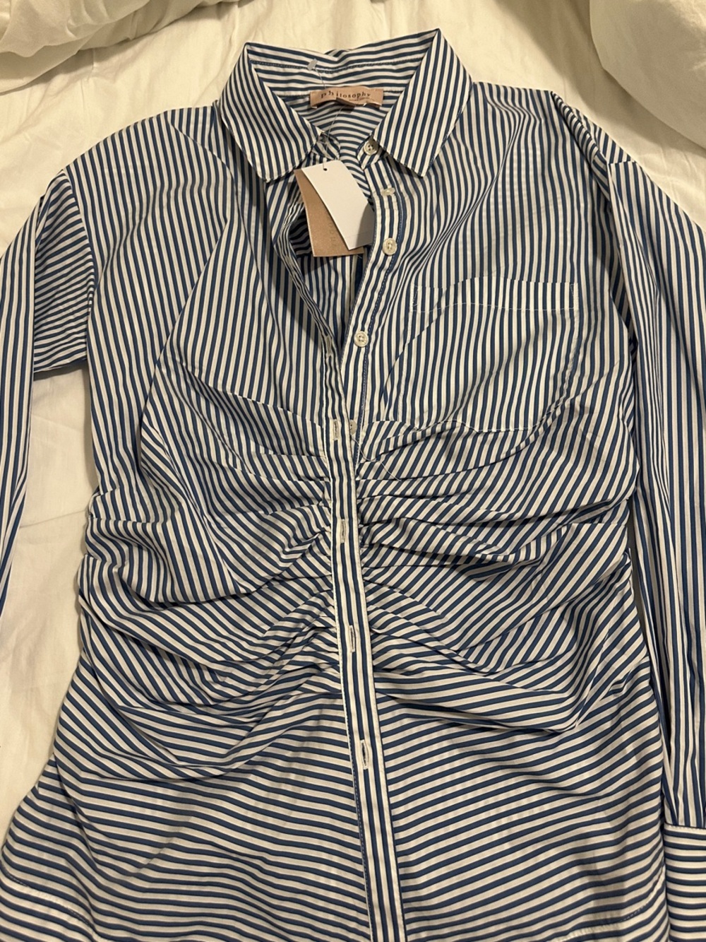 Philosophy Navy and White Striped Button-Down Shirt